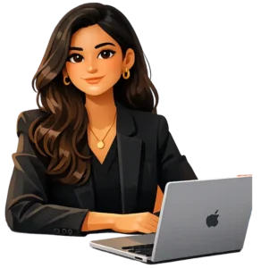 Illustration of Isha, a digital marketing professional, working on a laptop